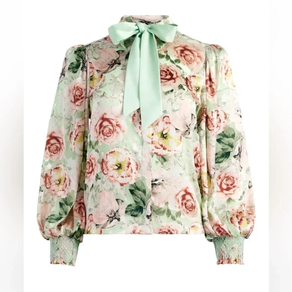 BRENTLEY TIE NECK BLOUSON SLEEVE BLOUSE